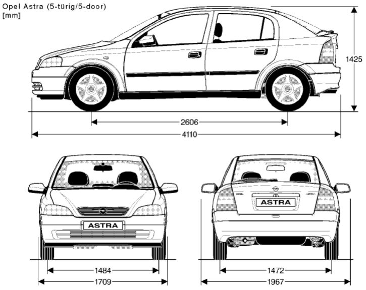 Opel Astra G hatchback rozměry